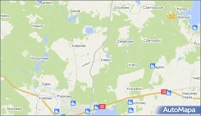 mapa Kiełpin gmina Człuchów, Kiełpin gmina Człuchów na mapie Targeo