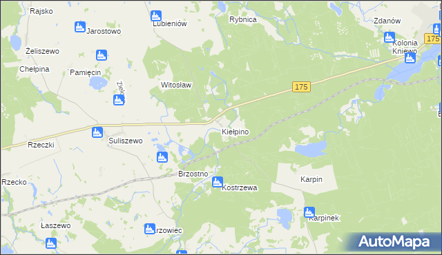 mapa Kiełpino gmina Drawno, Kiełpino gmina Drawno na mapie Targeo