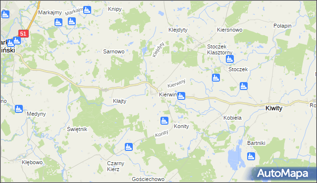 mapa Kierwiny, Kierwiny na mapie Targeo