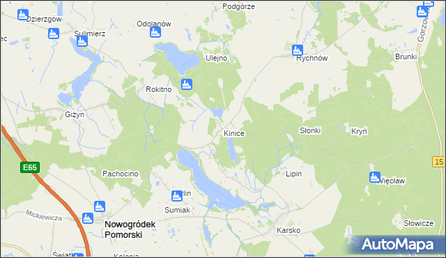 mapa Kinice gmina Nowogródek Pomorski, Kinice gmina Nowogródek Pomorski na mapie Targeo