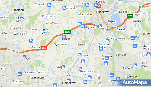 mapa Kisielów gmina Goleszów, Kisielów gmina Goleszów na mapie Targeo
