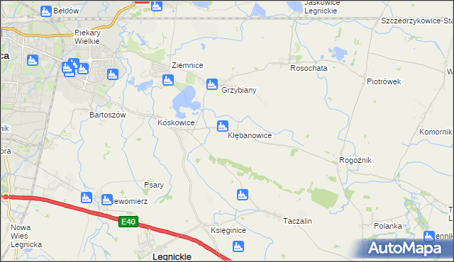 mapa Kłębanowice gmina Legnickie Pole, Kłębanowice gmina Legnickie Pole na mapie Targeo