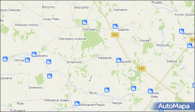 mapa Klepacze gmina Drohiczyn, Klepacze gmina Drohiczyn na mapie Targeo