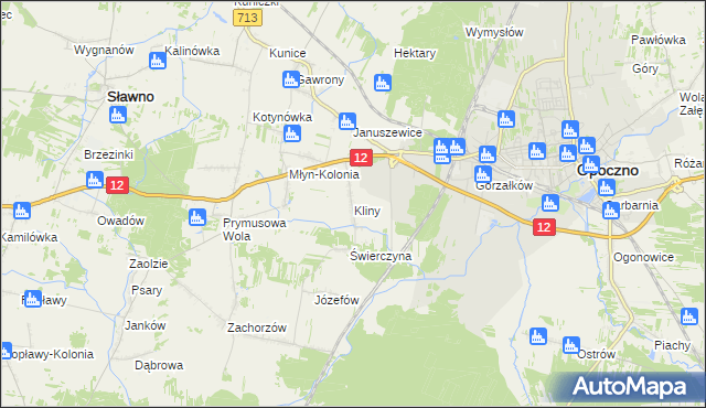 mapa Kliny gmina Opoczno, Kliny gmina Opoczno na mapie Targeo