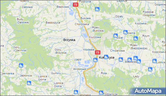mapa Kłodawa gmina Brzyska, Kłodawa gmina Brzyska na mapie Targeo