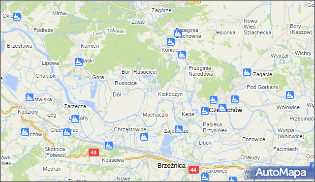 mapa Kłokoczyn gmina Czernichów, Kłokoczyn gmina Czernichów na mapie Targeo