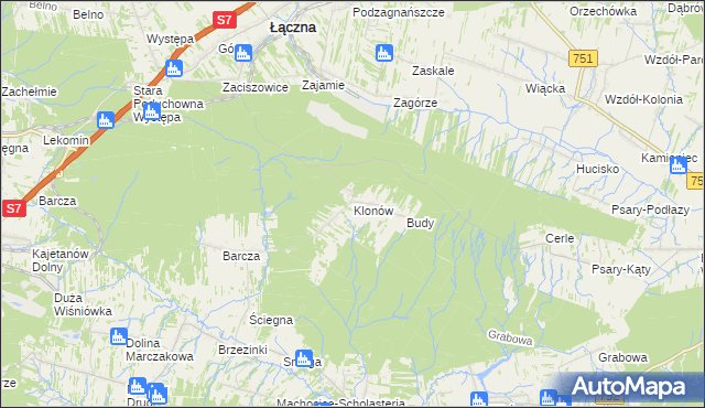 mapa Klonów gmina Łączna, Klonów gmina Łączna na mapie Targeo