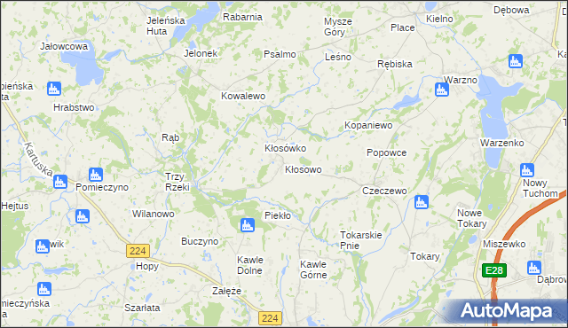 mapa Kłosowo gmina Przodkowo, Kłosowo gmina Przodkowo na mapie Targeo