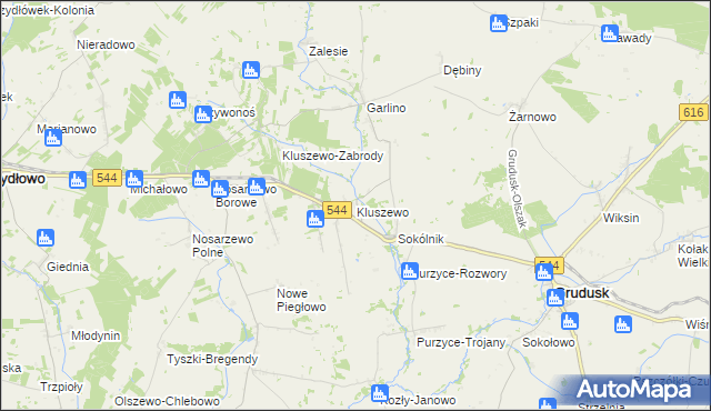 mapa Kluszewo, Kluszewo na mapie Targeo