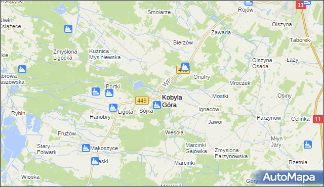 mapa Kobyla Góra powiat ostrzeszowski, Kobyla Góra powiat ostrzeszowski na mapie Targeo