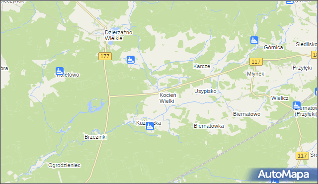mapa Kocień Wielki, Kocień Wielki na mapie Targeo