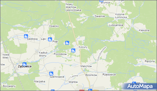 mapa Kocury gmina Dobrodzień, Kocury gmina Dobrodzień na mapie Targeo