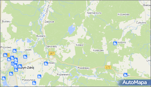mapa Kołacz gmina Połczyn-Zdrój, Kołacz gmina Połczyn-Zdrój na mapie Targeo