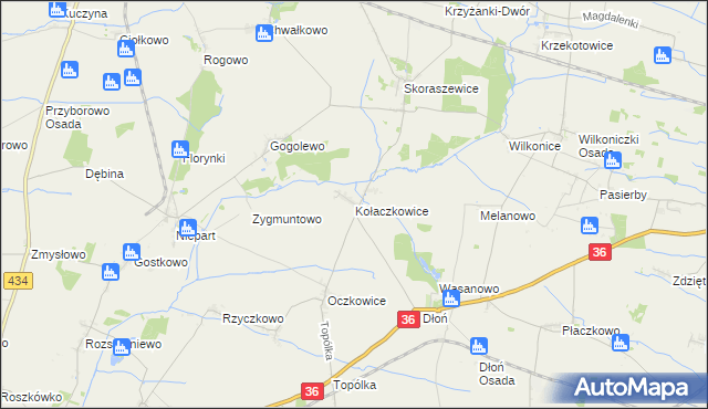 mapa Kołaczkowice gmina Miejska Górka, Kołaczkowice gmina Miejska Górka na mapie Targeo