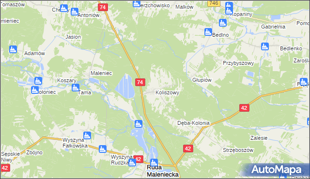 mapa Koliszowy, Koliszowy na mapie Targeo