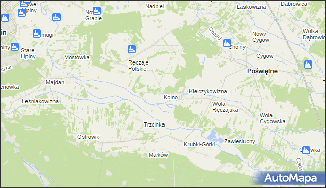 mapa Kolno gmina Poświętne, Kolno gmina Poświętne na mapie Targeo