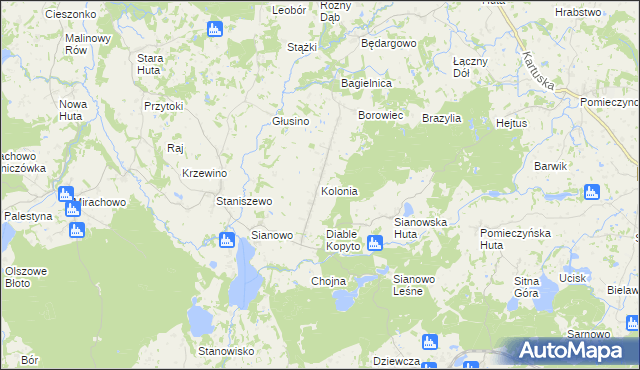 mapa Kolonia gmina Kartuzy, Kolonia gmina Kartuzy na mapie Targeo