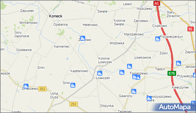 mapa Kolonia Łowiczek, Kolonia Łowiczek na mapie Targeo