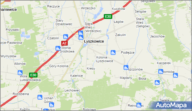 mapa Kolonia Łyszkowice, Kolonia Łyszkowice na mapie Targeo