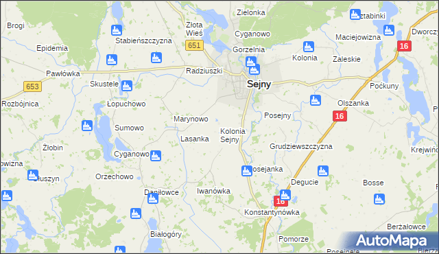 mapa Kolonia Sejny, Kolonia Sejny na mapie Targeo