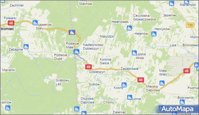 mapa Kolonia Sielce, Kolonia Sielce na mapie Targeo