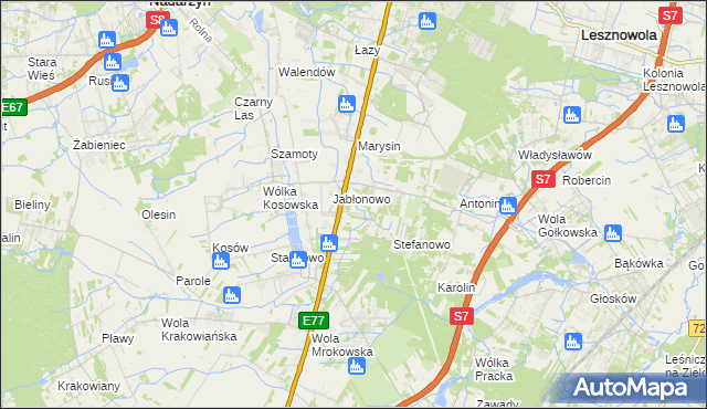 mapa Kolonia Warszawska gmina Lesznowola, Kolonia Warszawska gmina Lesznowola na mapie Targeo