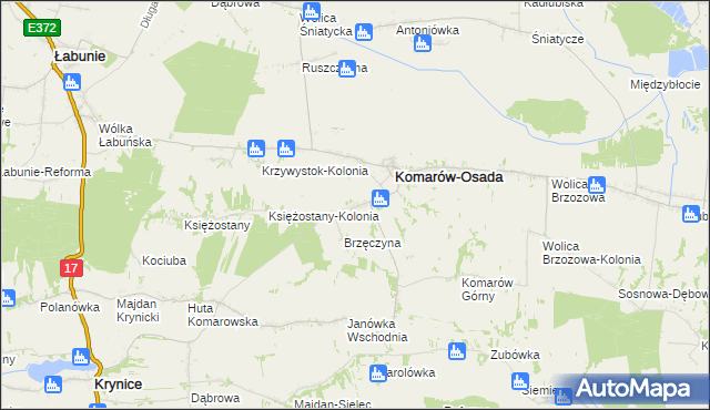 mapa Komarów-Wieś, Komarów-Wieś na mapie Targeo