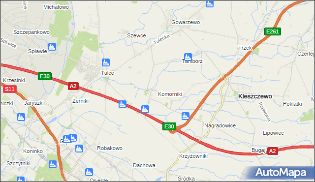 mapa Komorniki gmina Kleszczewo, Komorniki gmina Kleszczewo na mapie Targeo
