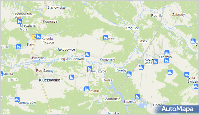 mapa Komorniki gmina Kluczewsko, Komorniki gmina Kluczewsko na mapie Targeo