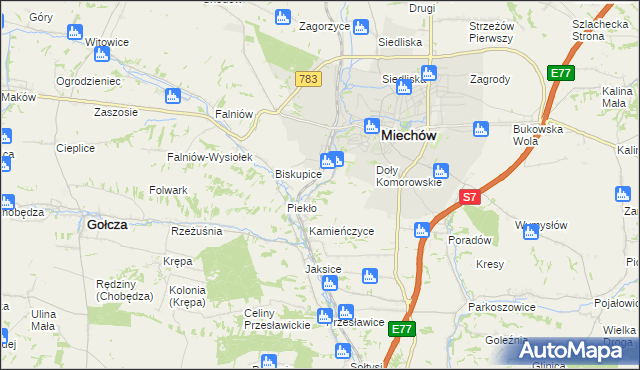 mapa Komorów gmina Miechów, Komorów gmina Miechów na mapie Targeo