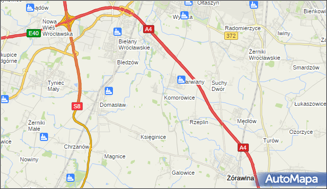 mapa Komorowice gmina Żórawina, Komorowice gmina Żórawina na mapie Targeo