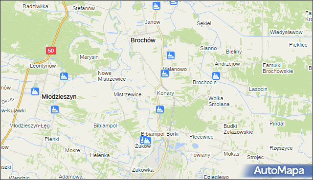 mapa Konary gmina Brochów, Konary gmina Brochów na mapie Targeo