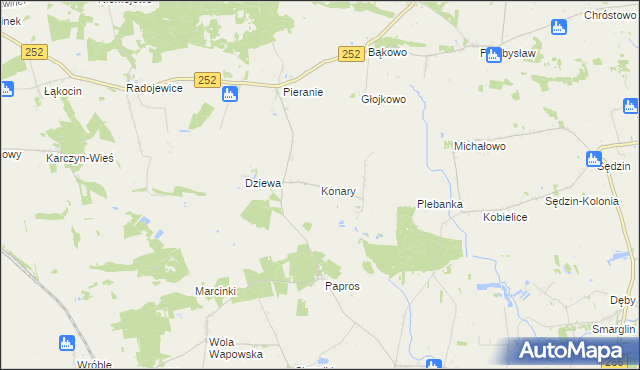 mapa Konary gmina Dąbrowa Biskupia, Konary gmina Dąbrowa Biskupia na mapie Targeo