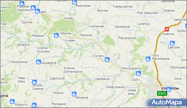 mapa Konary gmina Klimontów, Konary gmina Klimontów na mapie Targeo