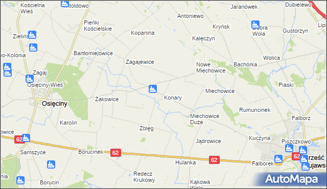 mapa Konary gmina Osięciny, Konary gmina Osięciny na mapie Targeo