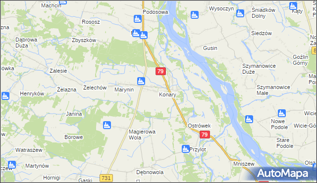 mapa Konary gmina Warka, Konary gmina Warka na mapie Targeo