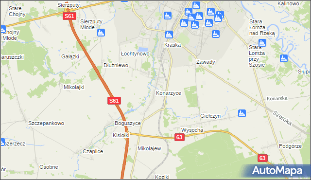 mapa Konarzyce gmina Łomża, Konarzyce gmina Łomża na mapie Targeo