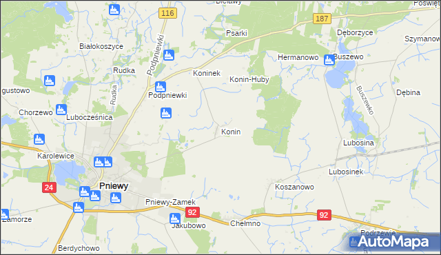 mapa Konin gmina Pniewy, Konin gmina Pniewy na mapie Targeo