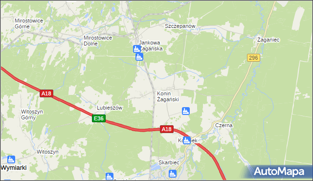 mapa Konin Żagański, Konin Żagański na mapie Targeo