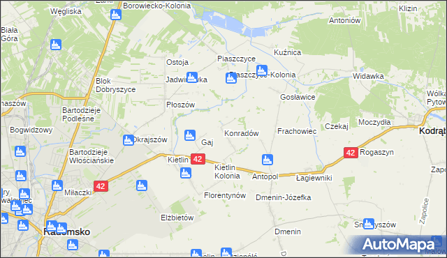 mapa Konradów gmina Kodrąb, Konradów gmina Kodrąb na mapie Targeo