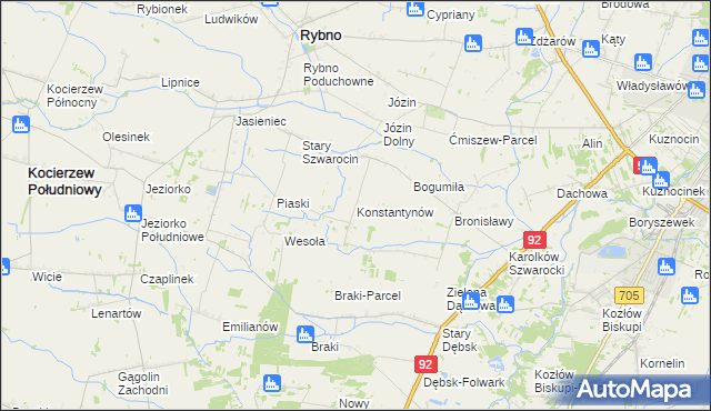 mapa Konstantynów gmina Rybno, Konstantynów gmina Rybno na mapie Targeo