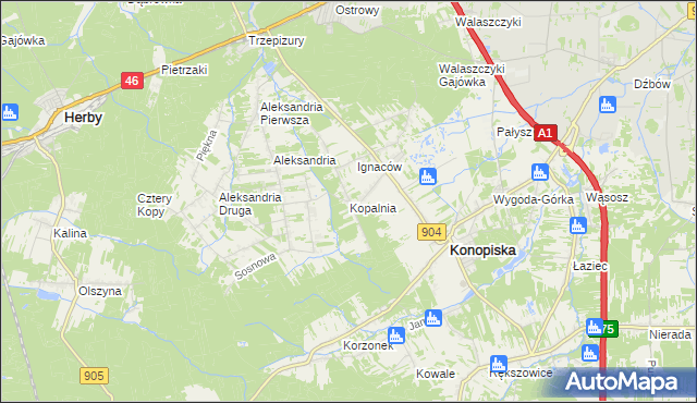 mapa Kopalnia gmina Konopiska, Kopalnia gmina Konopiska na mapie Targeo