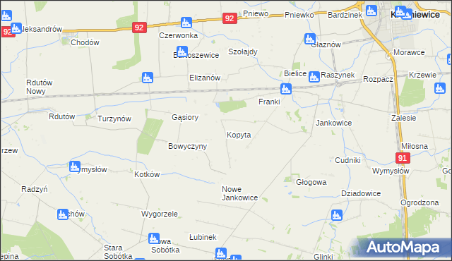 mapa Kopyta gmina Krośniewice, Kopyta gmina Krośniewice na mapie Targeo
