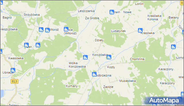 mapa Korczówka gmina Łomazy, Korczówka gmina Łomazy na mapie Targeo