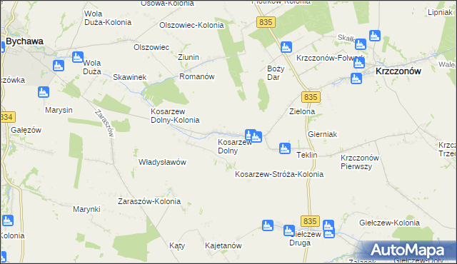 mapa Kosarzew Górny, Kosarzew Górny na mapie Targeo