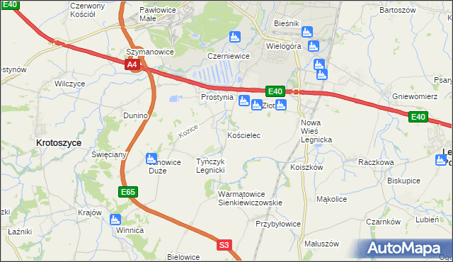 mapa Kościelec gmina Krotoszyce, Kościelec gmina Krotoszyce na mapie Targeo