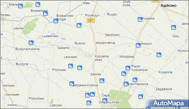 mapa Kościelna Wieś gmina Osięciny, Kościelna Wieś gmina Osięciny na mapie Targeo