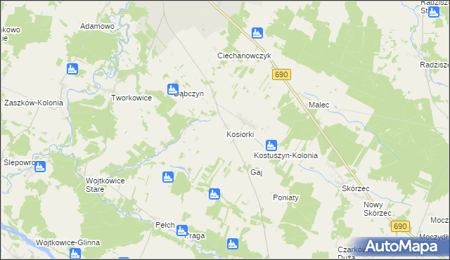 mapa Kosiorki gmina Ciechanowiec, Kosiorki gmina Ciechanowiec na mapie Targeo