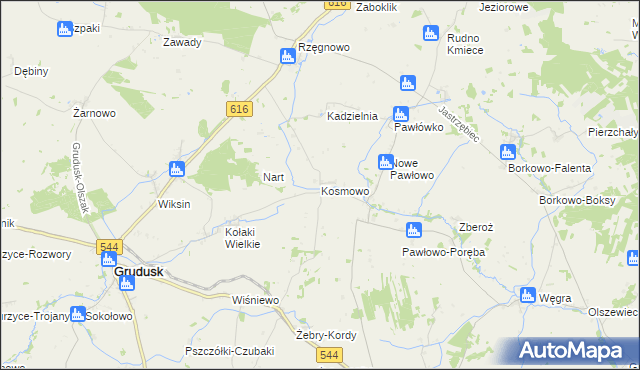 mapa Kosmowo gmina Czernice Borowe, Kosmowo gmina Czernice Borowe na mapie Targeo