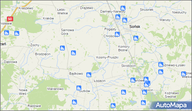 mapa Kosmy-Pruszki, Kosmy-Pruszki na mapie Targeo